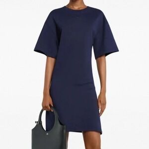 Courrèges Navy Blue Cotton T-Shirt Mini Dress Fitted Waist Small Logo Portugal